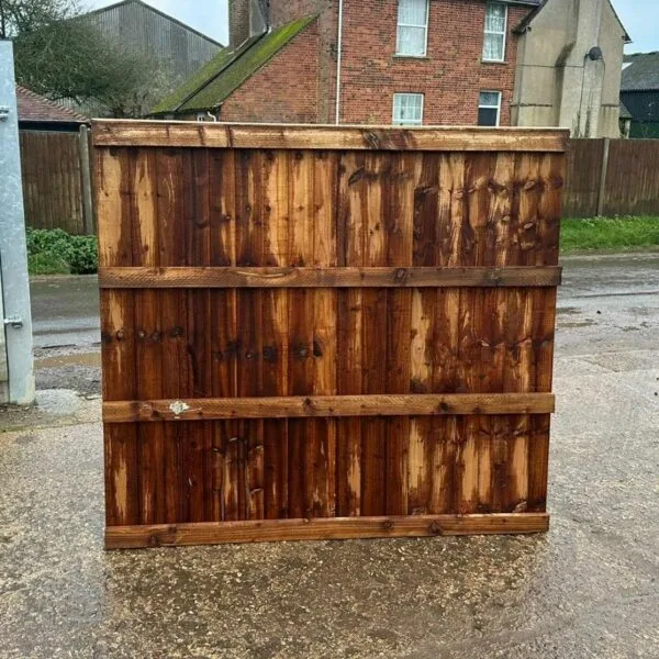 An image of a closeboard fence panel - back view